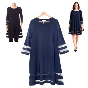 🇨🇦 Joseph Ribkoff Navy Tunic Dress Sheer Mesh Stripe Pockets 18 Plus Size